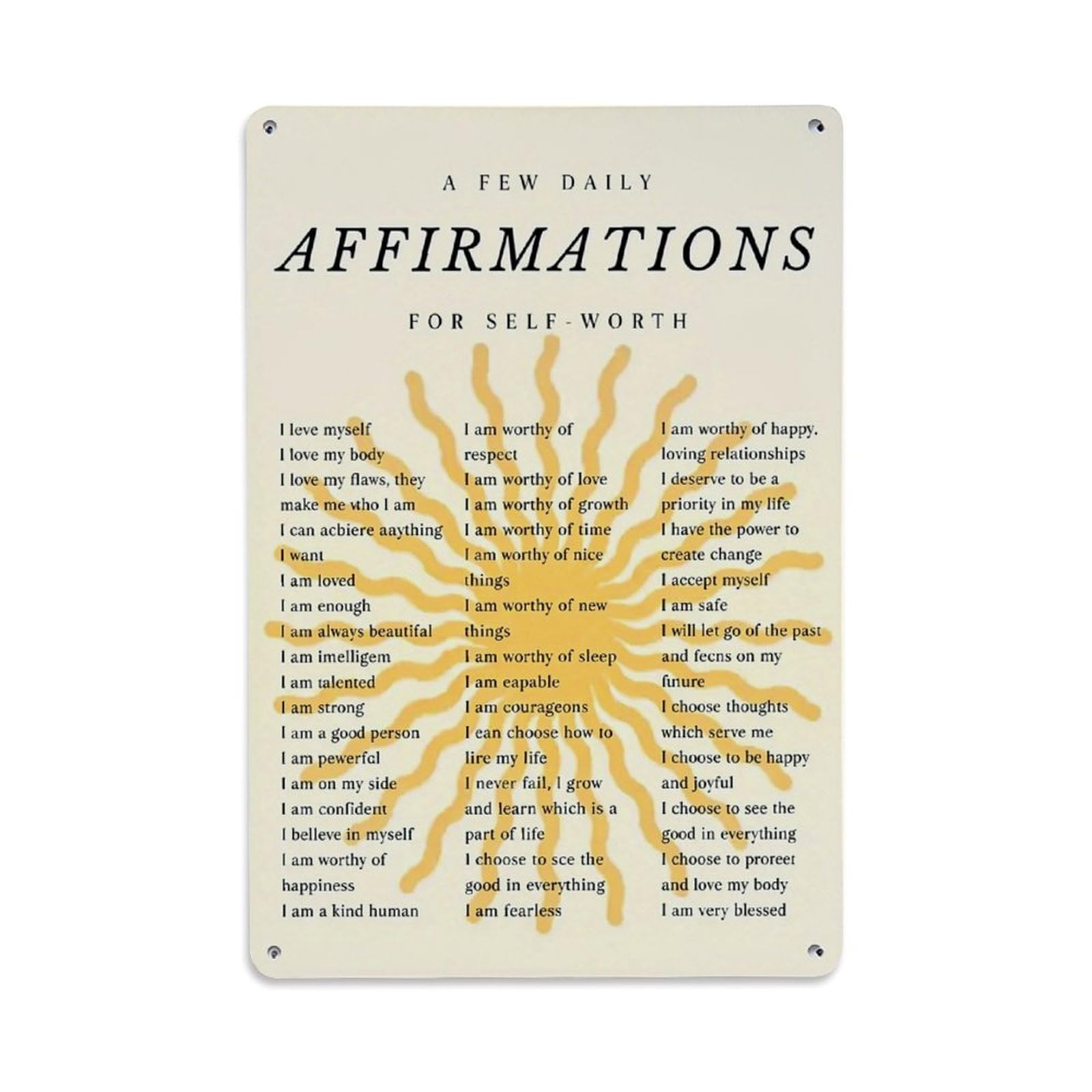 Jdfenggu Vintage Daily Affirmations For Self Worth Retro Metal Tin Sign, Metal Poster For Bar, Home, Man Cave, Kitchen, Laundry Room Art Decor 8X12 Inch