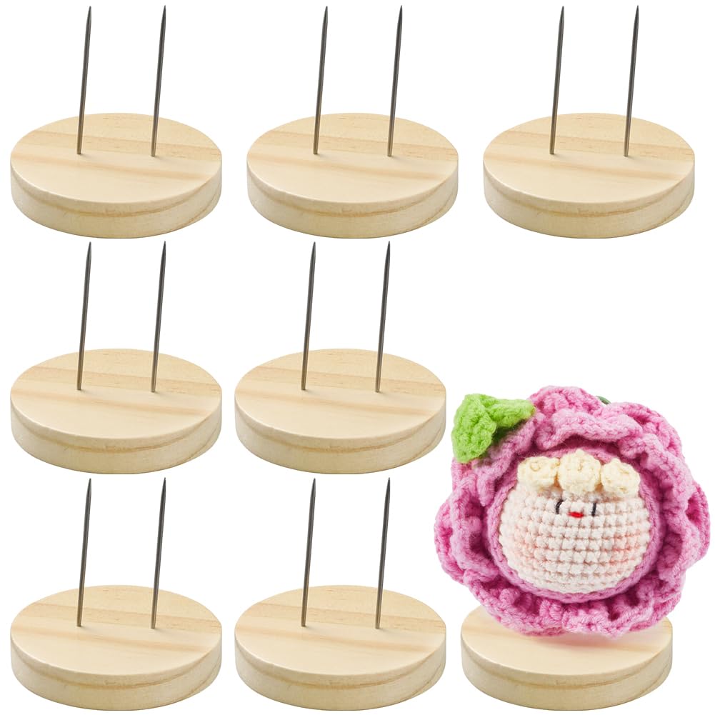 GORGECRAFT 5 cm Doppio Ago Acciaio Supporto Bambole All'Uncinetto Base Piatta Rotonda Legno Espositore