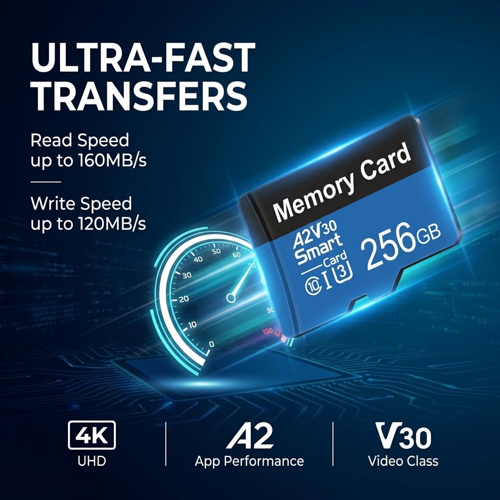 Tarjeta Micro SDXC SD Card 256GB Alta Velocidad (A2, U3, V30, Clase 10) con Adaptador SD Tarjeta de Memoria para Cámara,Teléfono,Tablet,Switch,Videocámara, Micro SDXC SD Card — view 7