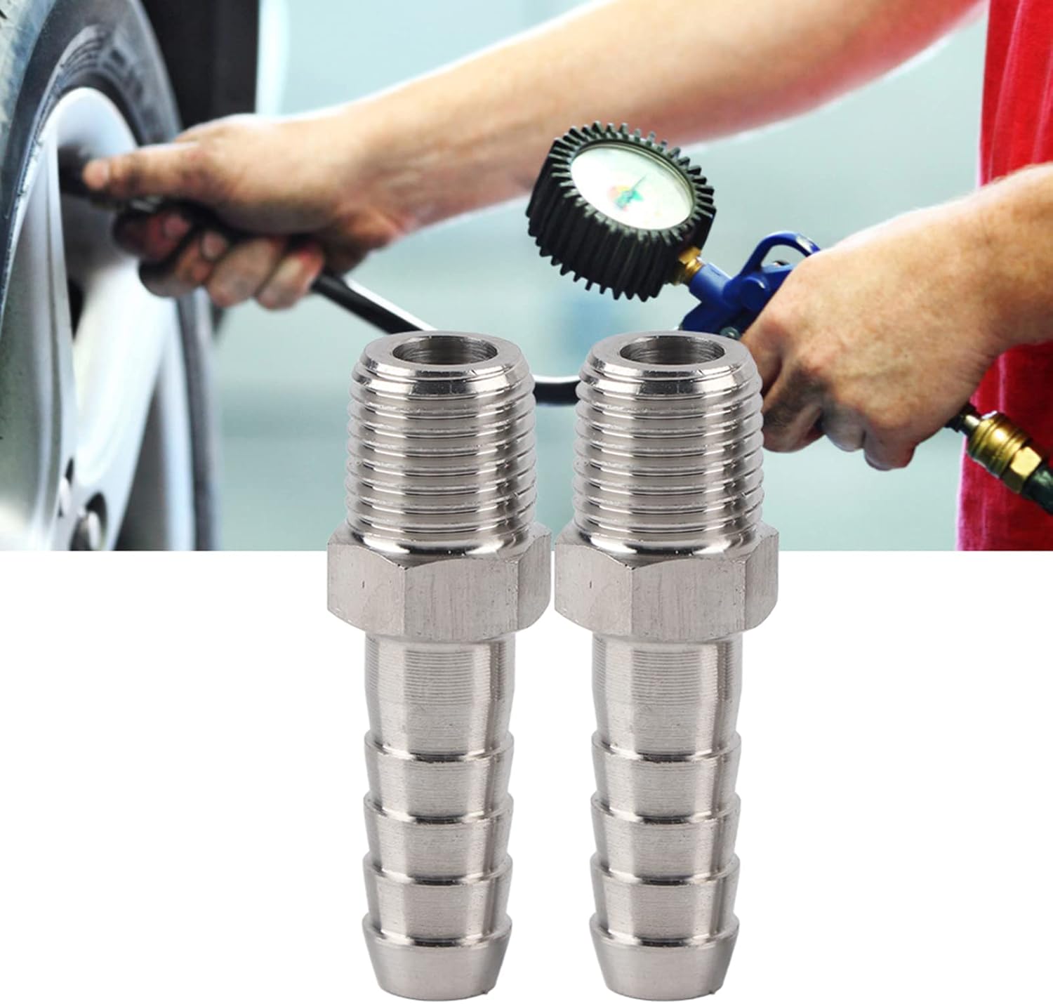 2Pcs 1/4in Hose Barb Quick Connector, Coupler Air Fitting, Stainless