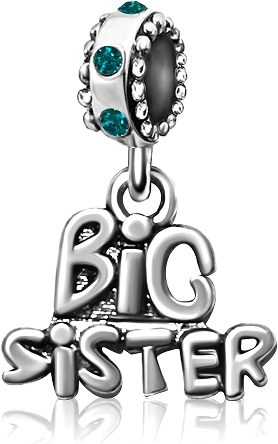 JMQJewelry Sister Big Bead Heart Love Dangle Birthstones Wmens Bead Charms for Bracelets Friend Family Valentine Christmas Graduation Jewelry