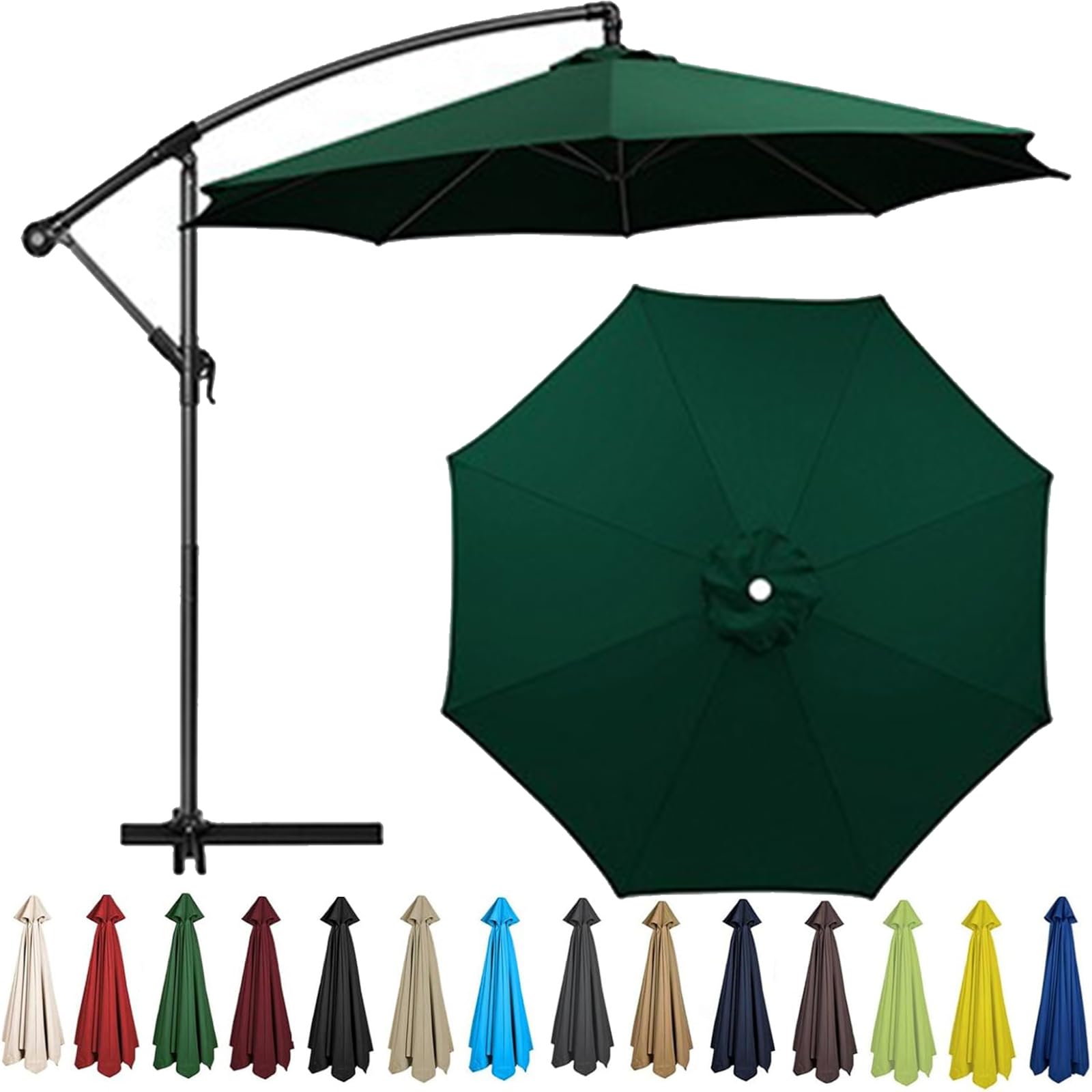 Replacement Parasol Canopy 2m-4m - Waterproof Garden Umbrella Replacement Cover for 6/8 Arm Frames - UV Protective Outdoor Fabric Fits Cantilever & Patio Umbrellas (Green,6 Ribs-2.5m(8.2ft))