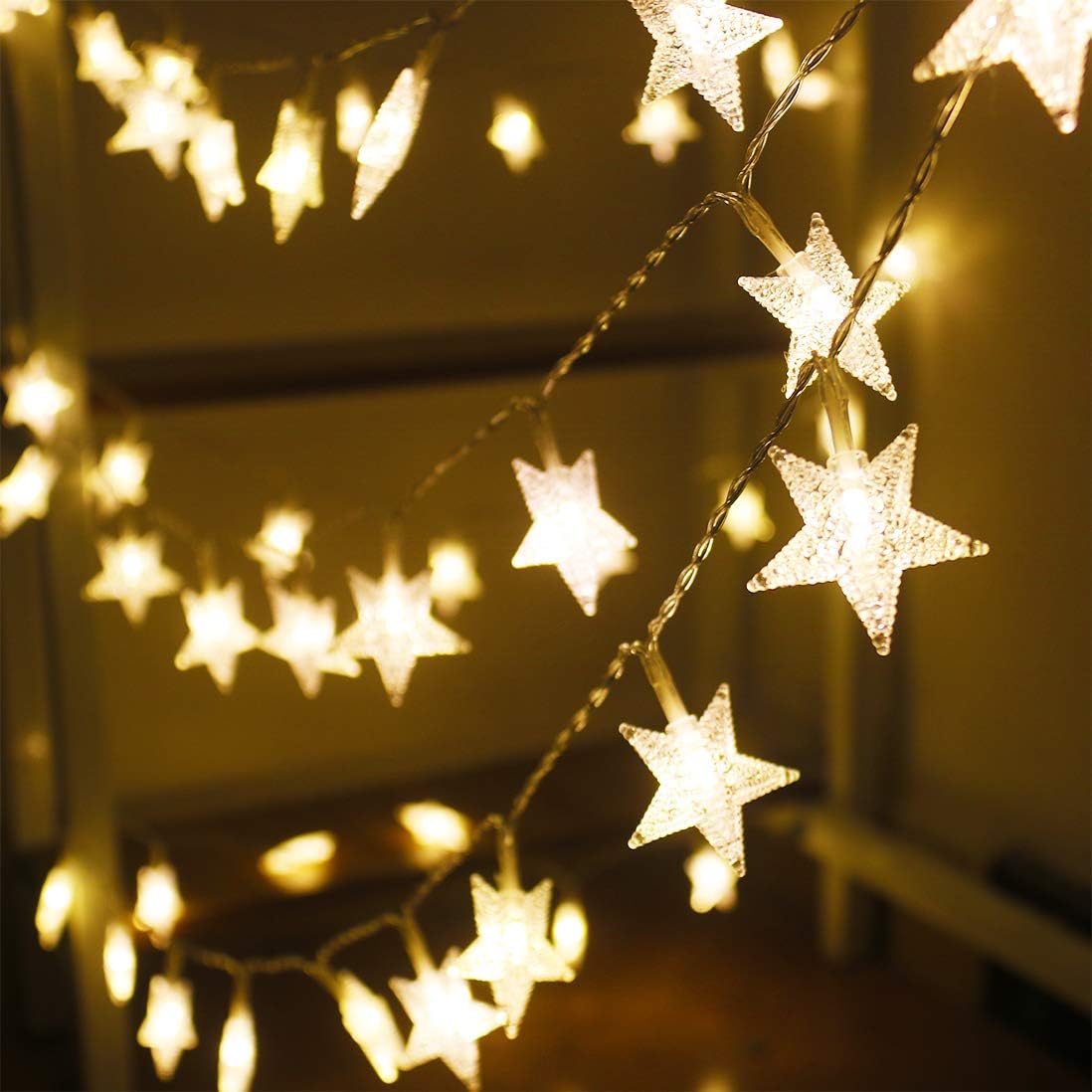 Xingpold Star String Lights,16.4 ft 50 LED 8 Modes Battery Operated String Lights with Remote & Timer Dimmable Twinkle Fairy Lights String for Kid Bedroom Tent Party Wedding Christmas Decor Warm White