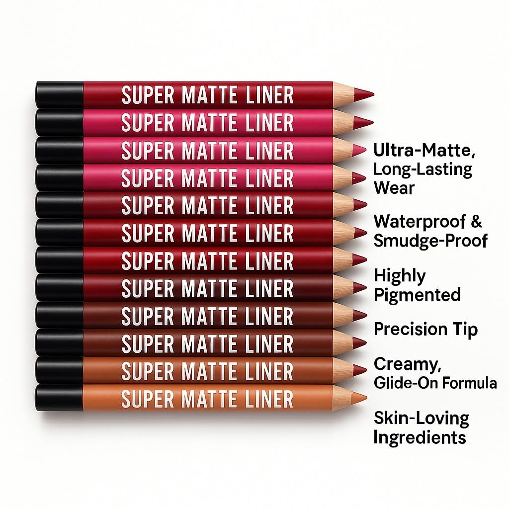 HUDACRUSH Super Matte Lipliner Set Of 12 - Pencil Waterproof, Nude, Professional Multicolored Long-Lasting for Women and Girls - Image 5 thumbnail