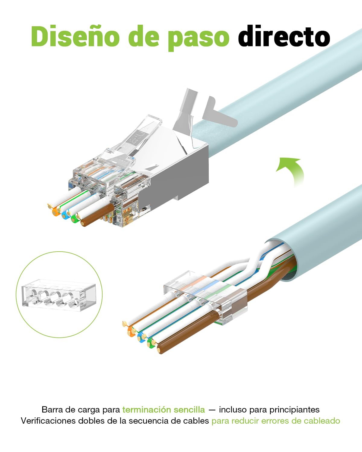30 Unidades RJ45 Conector CAT 7 Pass Through, 10Gbps/600MHz, Dorado Conectores RJ45 CAT7 CAT6A, Conector LAN POE Para Cable de Instalación, Blindado Con Ayuda de Enhebrado y Protección