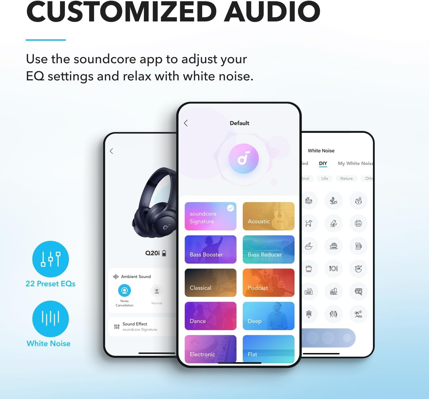 soundcore by Anker Q20i kabelloser Bluetooth Over-Ear-Kopfhörer mit Hybrid Active Noise Cancelling, 40h Spielzeit im ANC-Modus, Hi-Res Audio, Personalisierung per App (Generalüberholt)