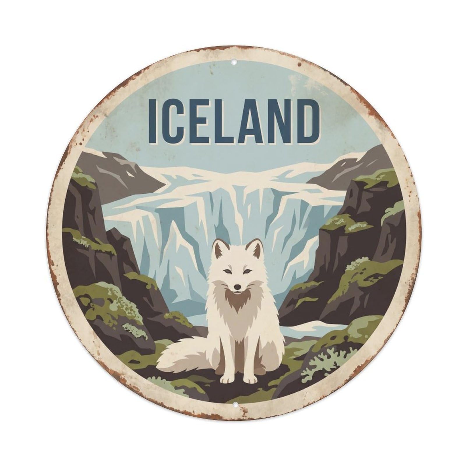Vintage Iceland Arctic Fox Glacier Valley Metal Tin Sign