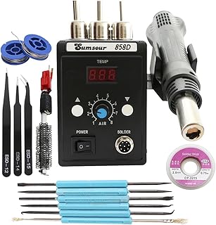 Sumsour 858D 700W Hot Air Heat Gun 110V BGA Rework Solder Desoldering Station For SMD SMT Welding Soldering Repair Tools (Black 858D SET-2)