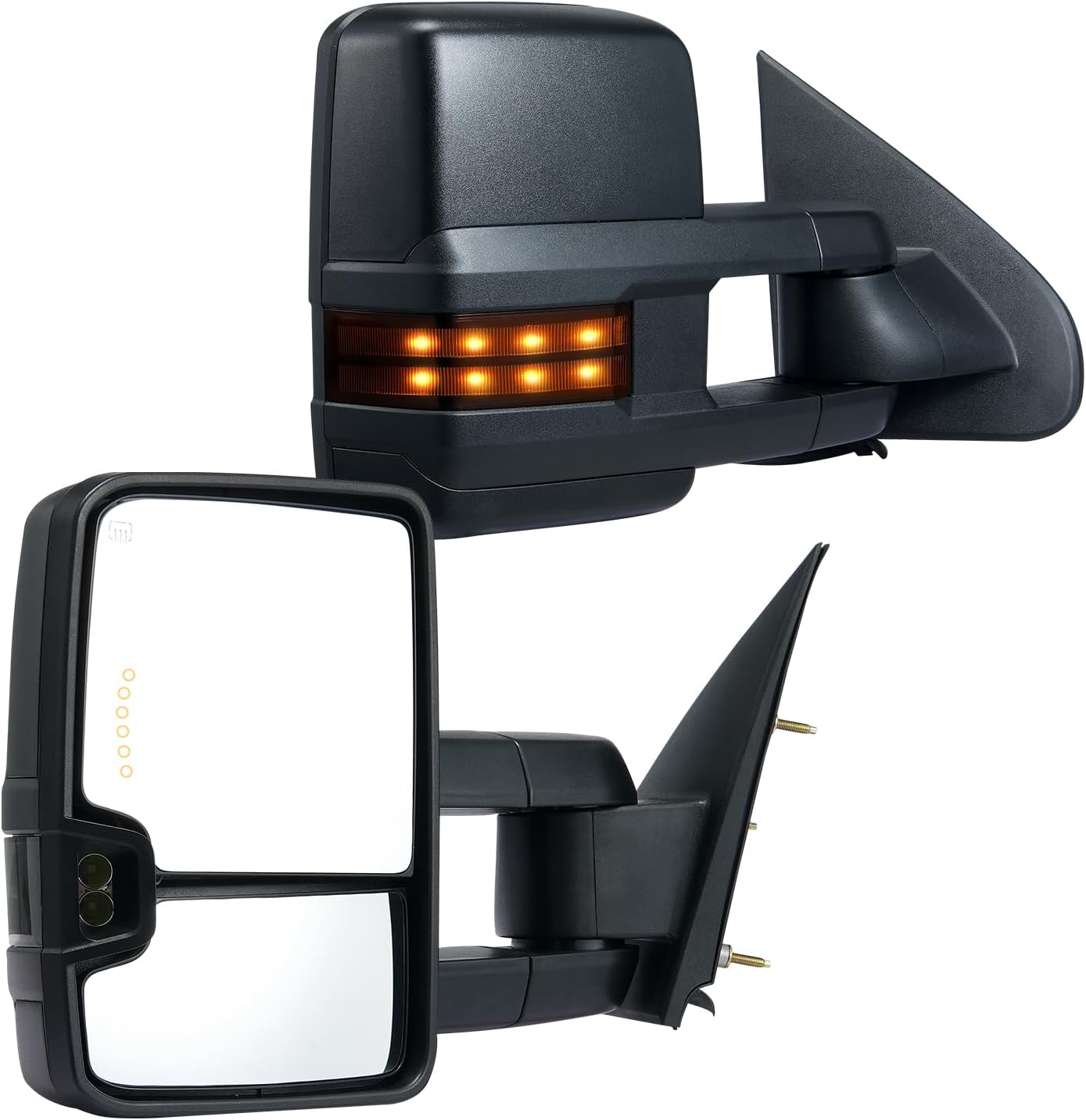 VEVOR Towing Mirrors Fit for 2003-2007 for Chevy Silverado for GMC Sierra Power Heated with Signal Light & LED Driving Light, Manual Telescoping Folding, and Heating Defrost, Black