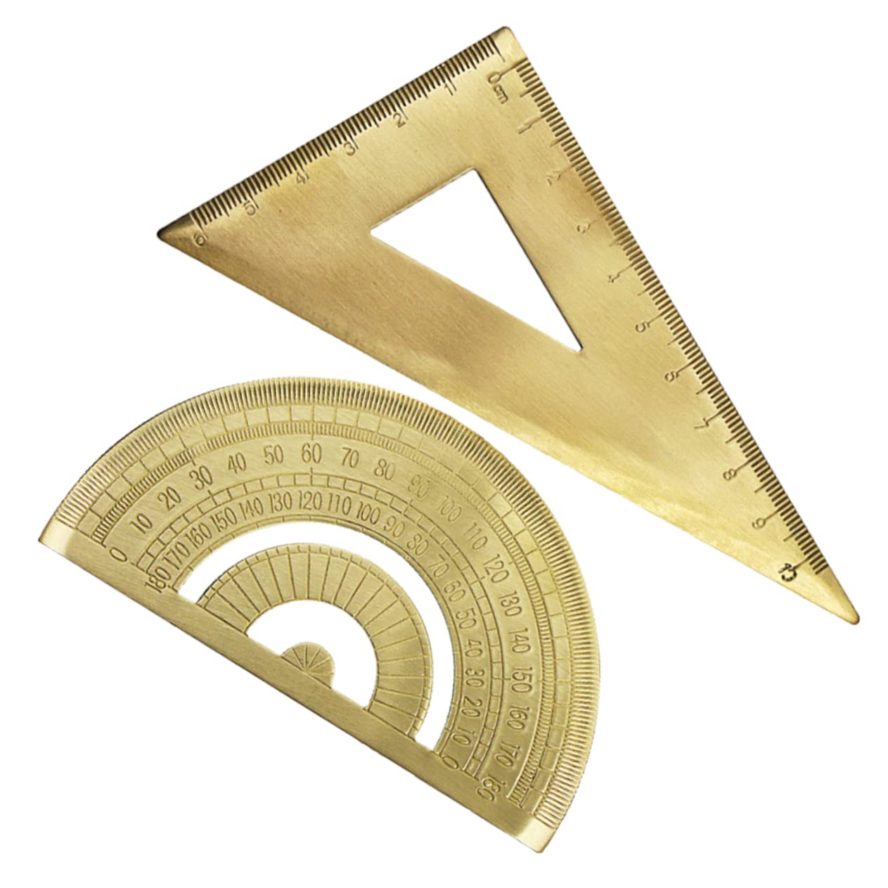 1set Triangle Ruler Brass Measurement Tool with Protractor for Drawing and Precision Measurement Lightweight and Portable for Architects Students and Engineers