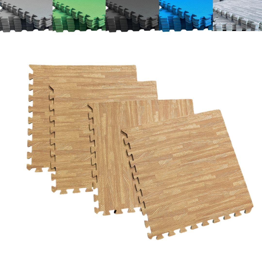 Pack Suelo Tatami – Esterilla Gimnasio Puzzle | Protege, Acolcha, Aísla y Decora | para Casa, Fitness o Piscina | Goma Eva Suave y Antideslizante | Libre de BPA | 16 Imitación Parquet