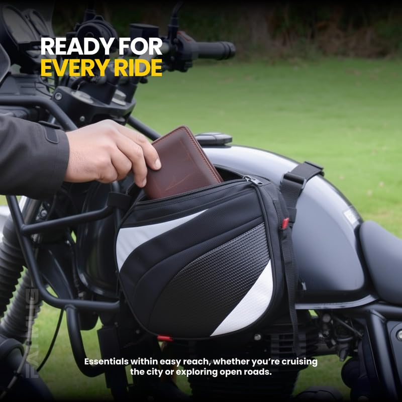 Image of FATMUG Motorcycle Crashbar Bag-Double Side Tank Bag, Extra Storage for Travel, Long Rides, Black