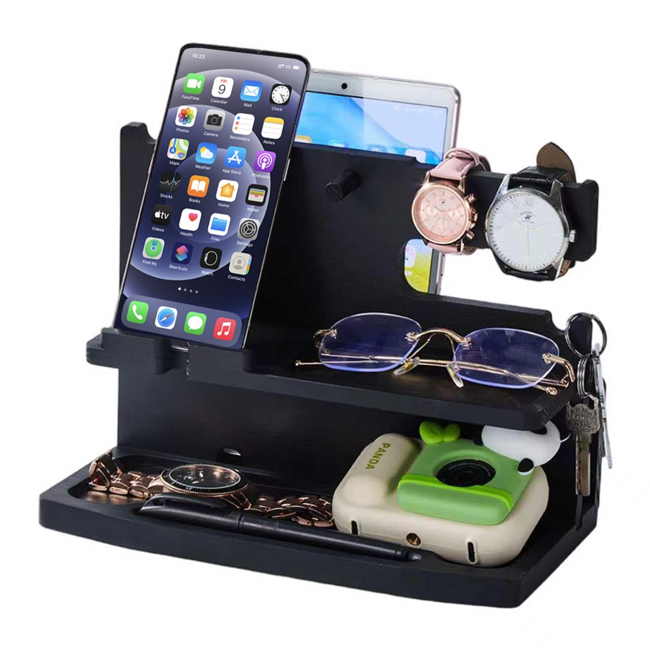 ELEVAT Gifts for Men Christmas Wood Phone Docking Station Desk Organizer Fathers Gifts Anniversary Birthday Gifts for him Xmas Presents for husband Nightstand Key Wallet Stand for Men, Boyfriend, Dad