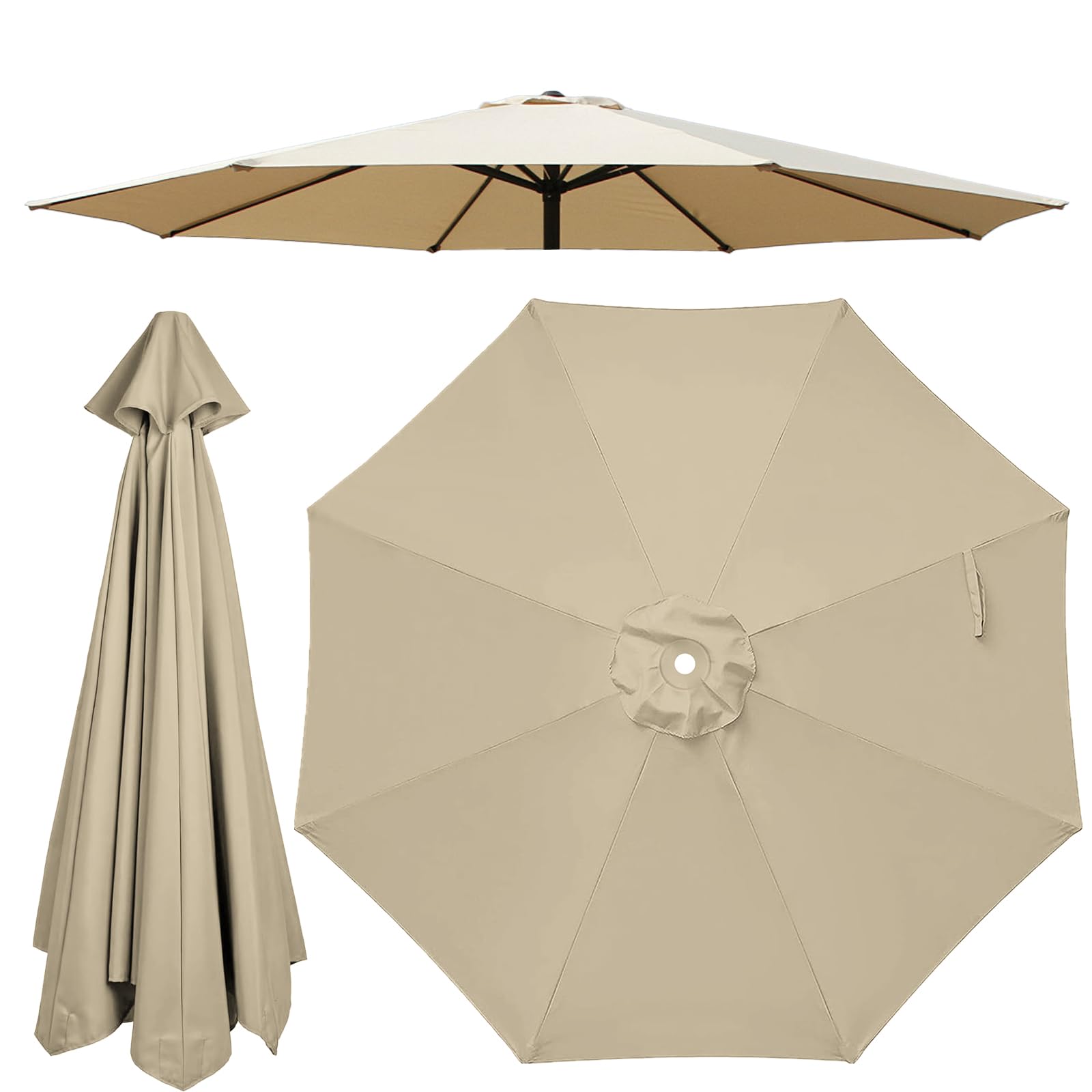 Photo 1 of Jorohiker 9ft Patio Umbrella Replacement Canopy for 8 Ribs?Durable?Waterproof, UV-Resistant & Easy to Install?Khaki Canopy Only