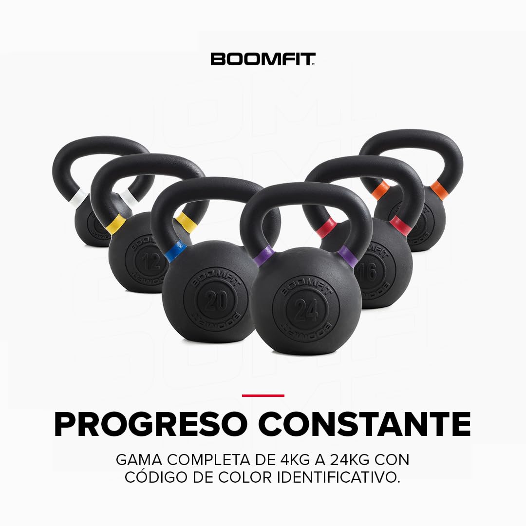 BOOMFIT Kettlebell Hierro Fundido 4-24 kg | Pesa Rusa Fuerza y Cardio