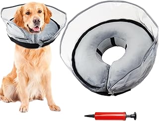 Recovery Inflatable Dog Cone for Small Medium Large Dog, Adjustable Soft Cone for Pet After Surgery to Stop Licking and Scratching Biting Wounds, Protective Dog Neck Inflatable Donut Collar with Enhanced Anti Licking Baffle Not Block Vision (SizeL-Dog)