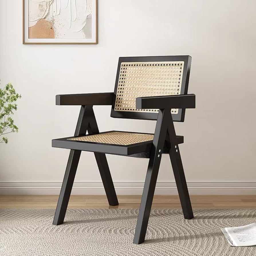 Amazon｜ダイニングチェア 藤編み 天然木 肘付き リビングチェア 座椅