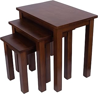 Oak 3 Nest of Tables, Solid Wooden Nesting Tables, Wooden Table Lamp, Plant Table, Multifunctional Nested Coffee Table, Side Tables for Living Room