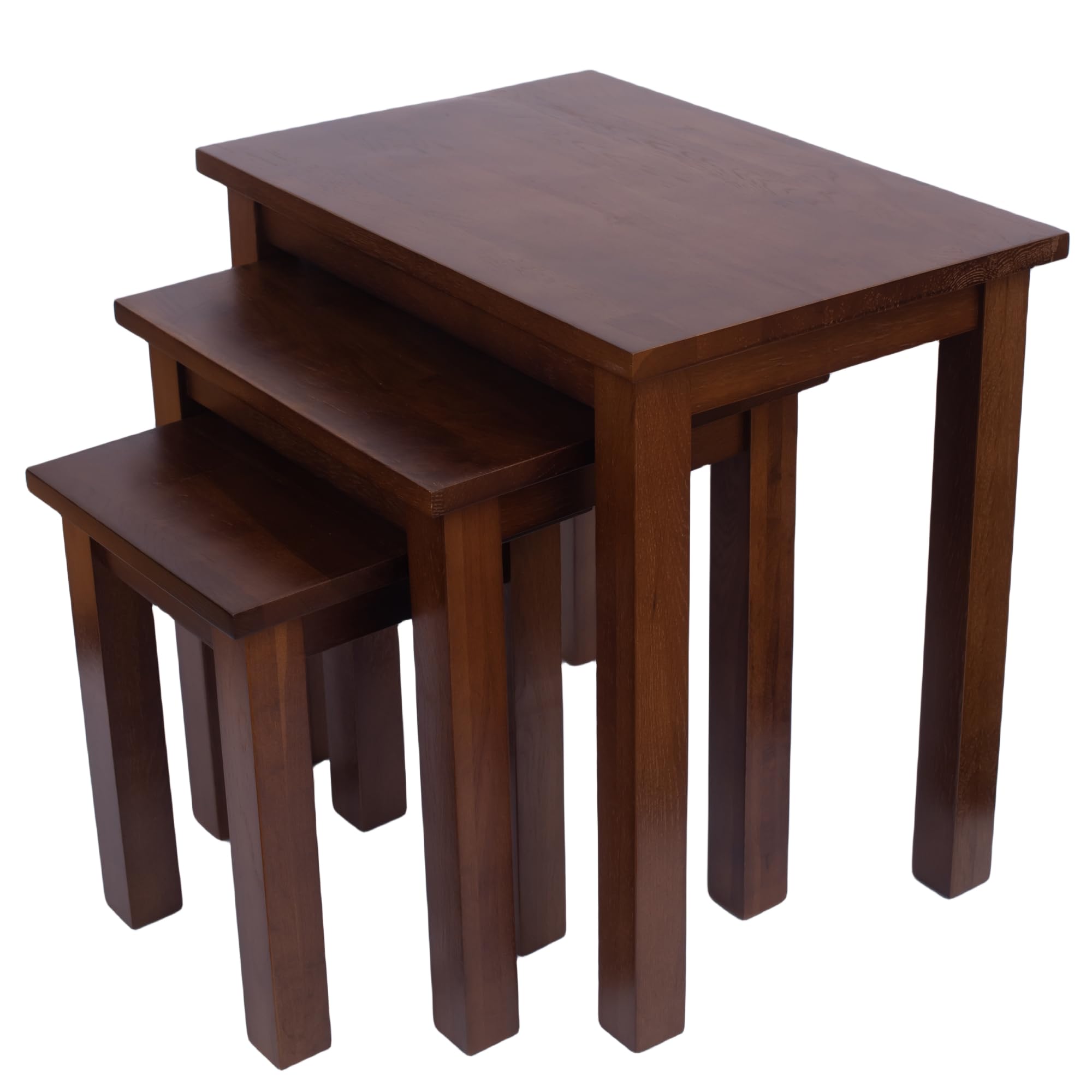 Kemtpase Oak 3 Nest of Tables, Solid Wooden Nesting Tables, Wooden Table Lamp, Plant Table, Multifunctional Nested Coffee Table, Side Tables for Living Room