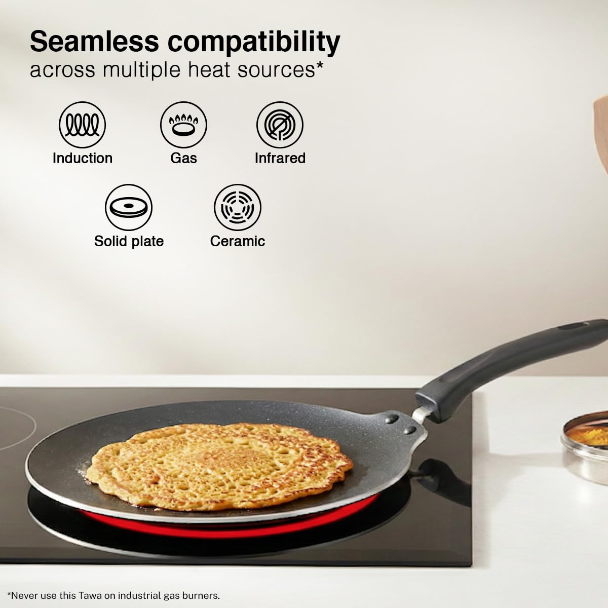 Prestige TTK OMG DLX Induction Base Non-Stick Aluminium Flat Dosa Tawa, 28cm, Red 3