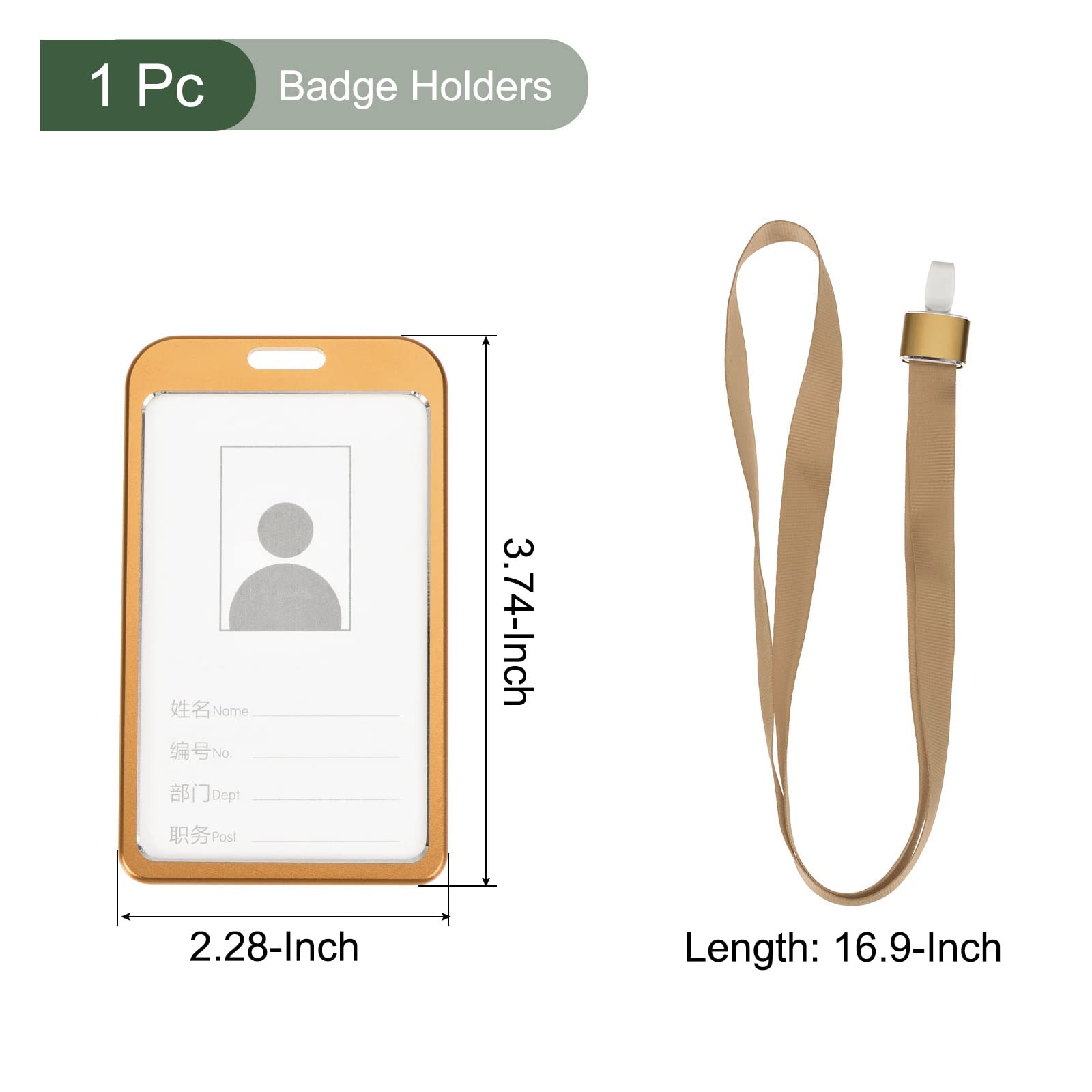 YOKIVE 1 Pcs Badge Holder, Vertical Aluminum with Metal Hook Detachable Neck Lanyard, Gold, 3.7 x 2.3-inch - Image 2