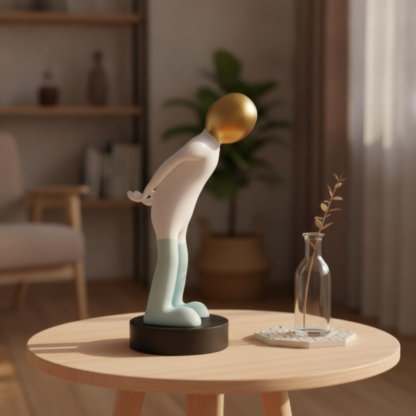 Baoblaze Statuetta Decorativa Moderna in Resina con Testa Metallizzata E Base Solida Superficie Levigata E Forma Minimal Adatta per Librerie Consolle Scrivania, D 19-10-31cm