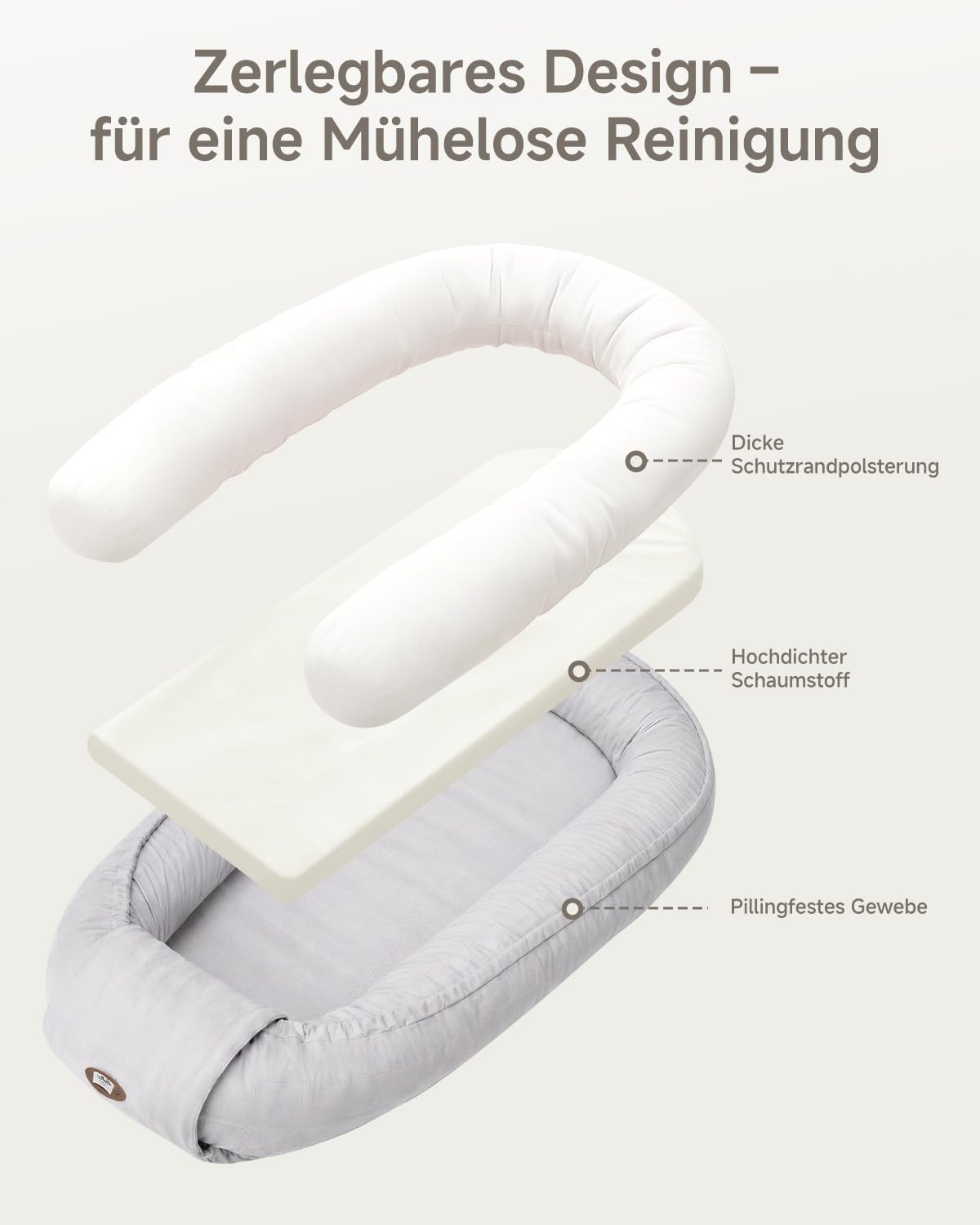 Babynest Neugeborene 95x56cm,Vollständig Abnehmbar Nestchen Baby,Waschbar Verstellbar Babynestchen Tragbar,Multifunktional Kuschelnest für Jungen und Mädchen,Grau