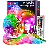 phopollo Led Strip Lights Color Changing 32.8ft Flexible 5050 RGB Led Lights Kit W/ 12v Power Supply and 44 Key Ir Remote Controller