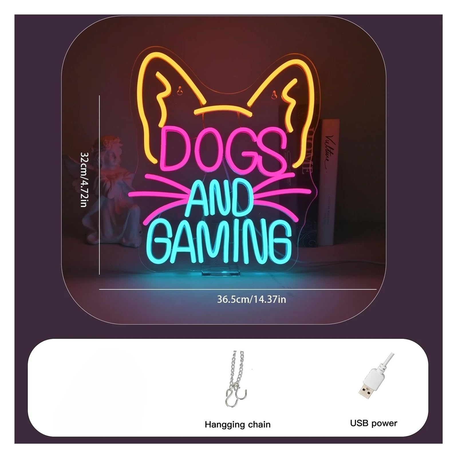 Wiszące neony artystyczne Dogs And Gaming Neonowe Światło LED Zasilane Przez USB Do Sklepu Z Artykułami Dla Zwierząt Sklep Pokój Gier Sypialnia Salon Dekoracja Ścienna 32cmx36.5cm