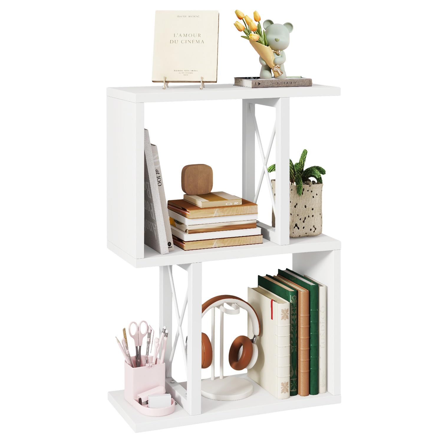 IBUYKE Estantería de Escritorio, estantería de Mesa de 3 Niveles, Organizador de Almacenamiento para Oficina/residencia universitaria, estantería de Escritorio sólida TMZ011W