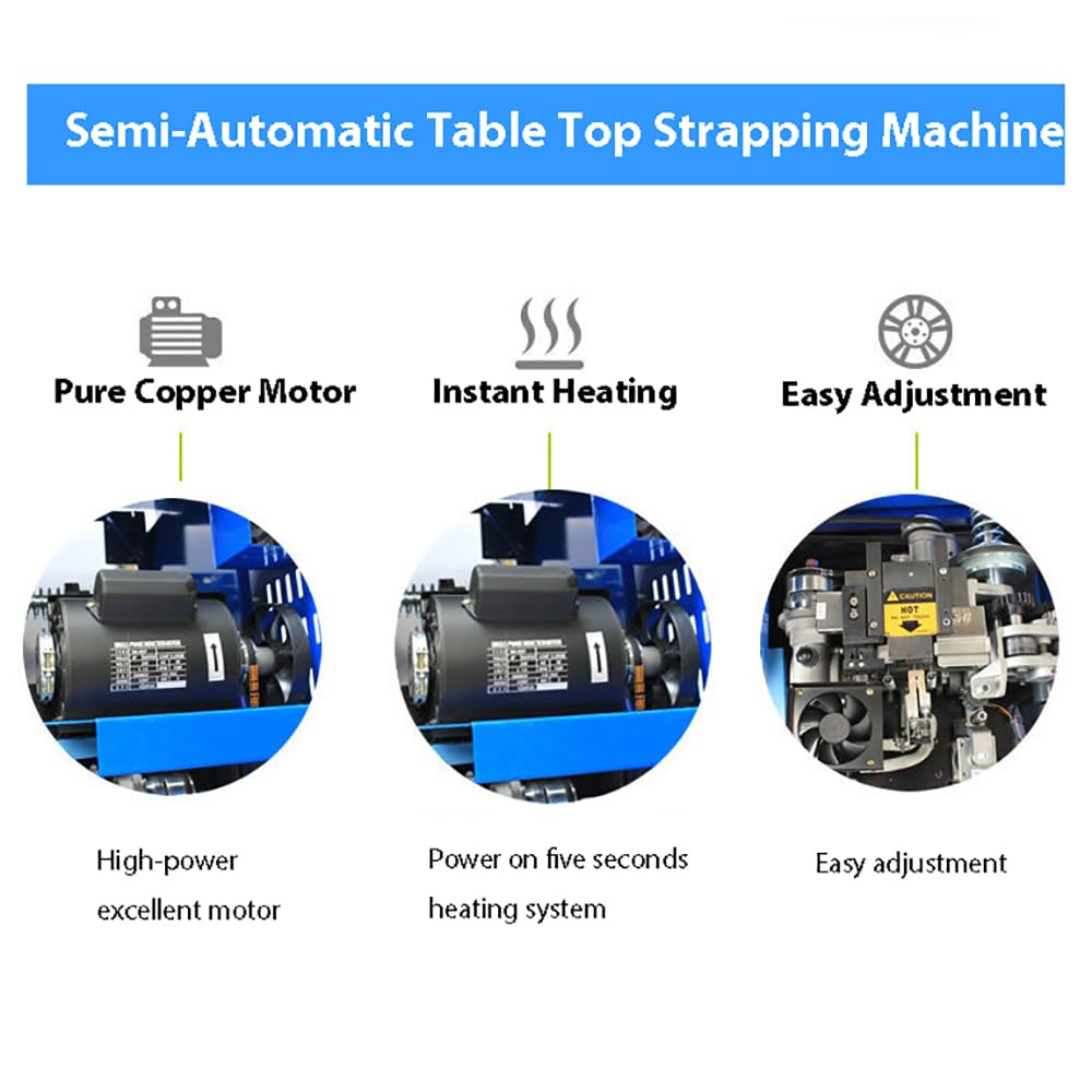 EQCOTWEA Semi-Automatic Table Top Strapping Machine Bundling Machine Carton Box Banding Machine Box Pallet Baler Baling Strapping Packing Machine Stringer and Strapping Machine 6-15mm PP Belt 110V