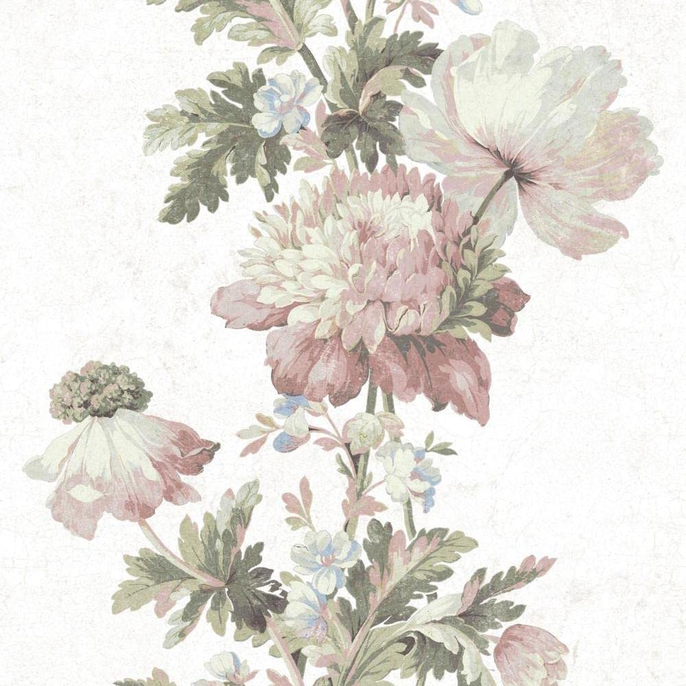 RoomMates RMK11426RL Pink Vintage Floral Stripe Peel and Stick Wallpaper, Sample