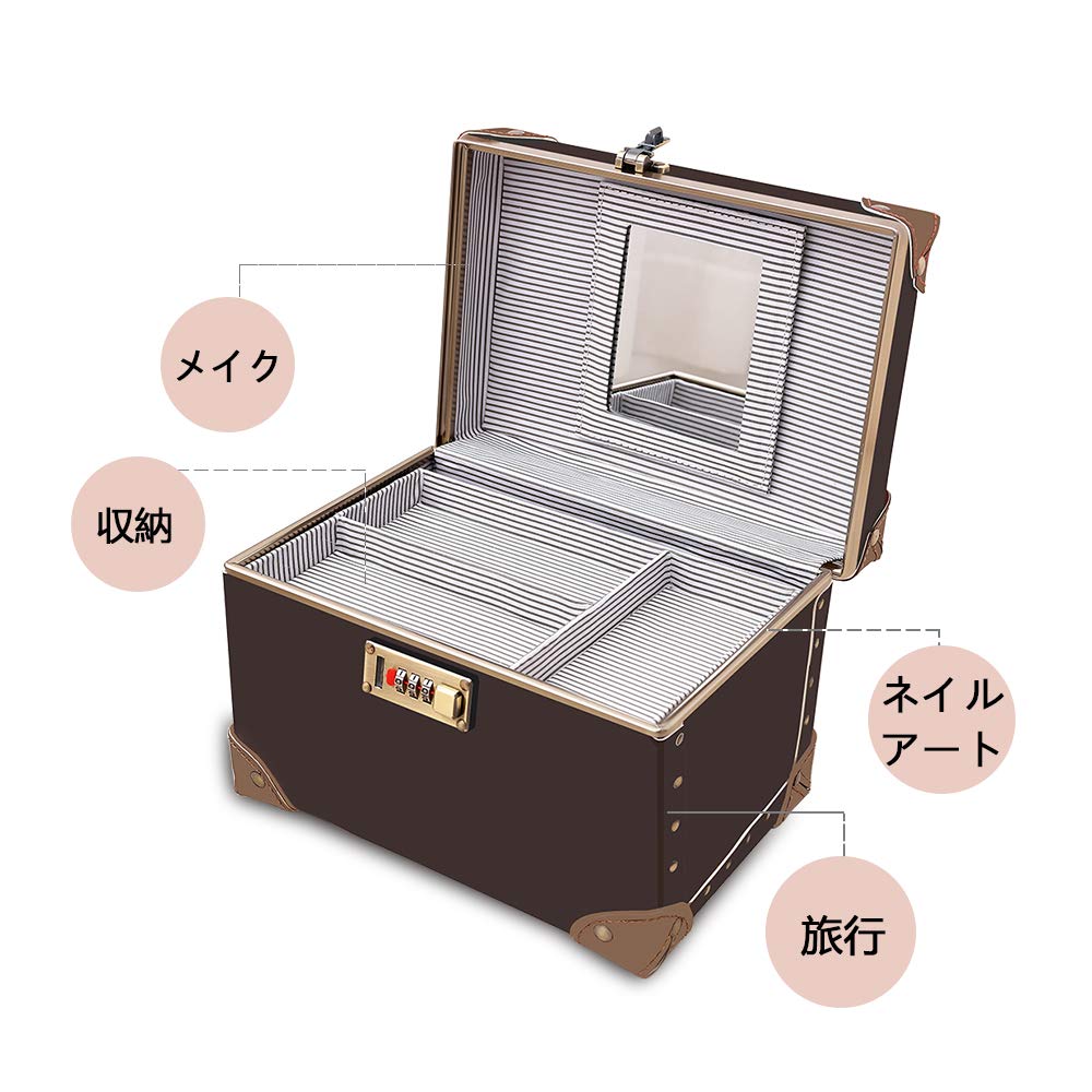 urecity メイクボックス コスメ収納 化粧品収納ボックス メイク収納ケース 鏡付き 大容量 コスメボックス 出張 旅行 持ち運び 大容量 - 3