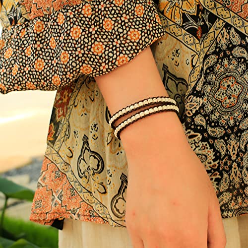 Image of KELITCH Double Wrap Bracelet Women Hand-Braided Turquoise Beads Bracelets Boho Leather Bracelets Bangle