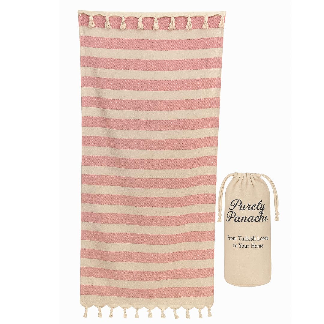 Purely Panache Oversized Turkish Cotton Hammam Peshtemal 100x180cm – Quick Dry, Lightweight Travel Towel with Carry Bag (Yellow - White Stripe) — resistant