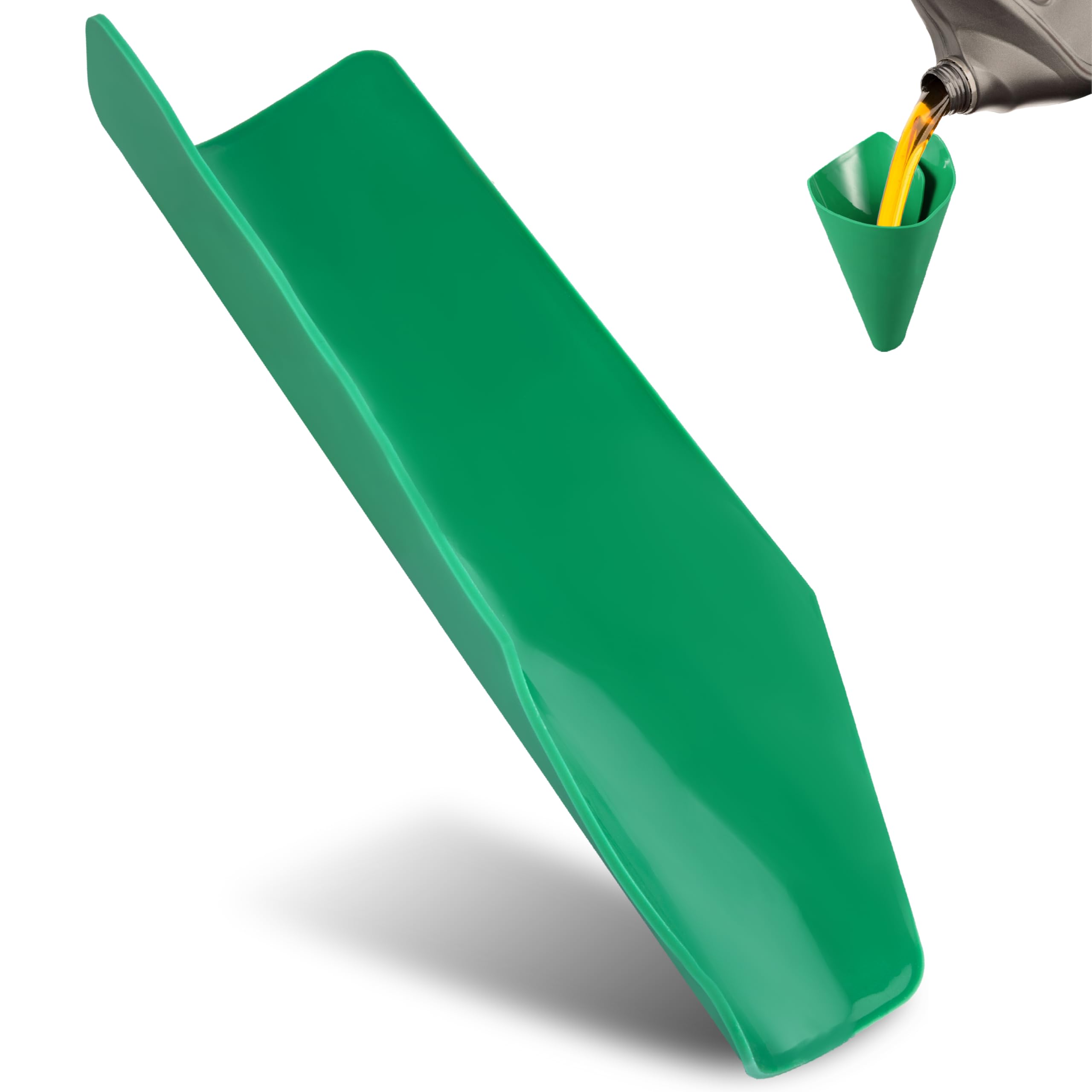 Flexible Oil Funnel, Reusable Flex Funnels for Automotive Use, 14.7 x 6.7 Inch Spill-Free Oil Change Tools for Most Cars, Trucks, Motorcycles (Green)