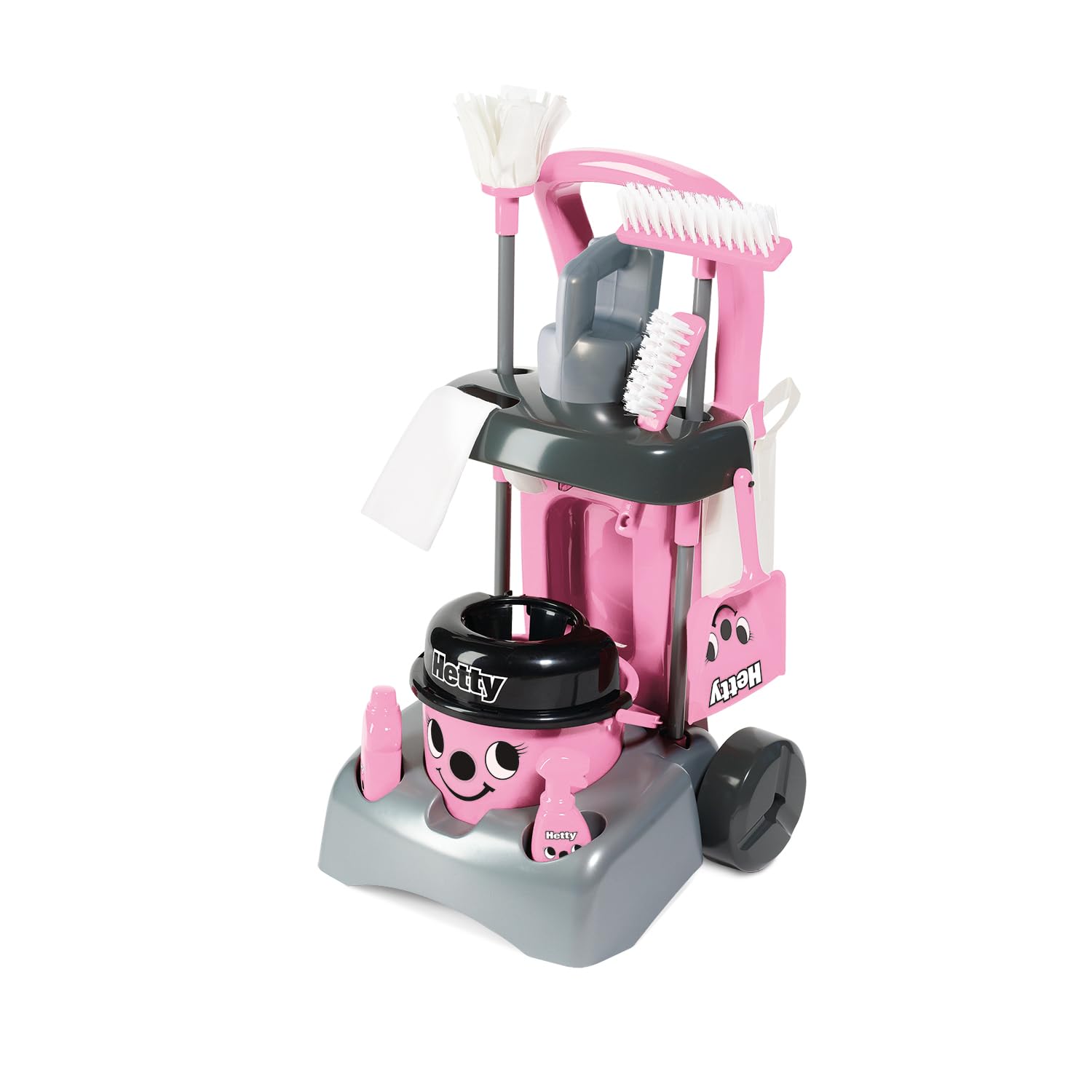 Casdon Henry & Hetty Spielzeug – Hetty Deluxe Putzwagen – Rosa Spielset im Hetty Design mit funktionierendem Handstaubsauger und Zubehör – Kinder-Reinigungswagen-Set – Für Kinder ab 3 Jahren