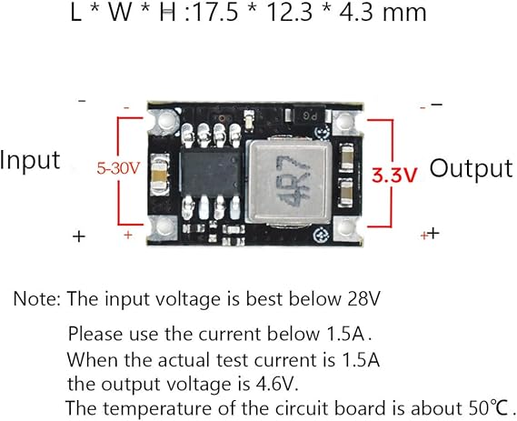 3.3V Regulator 6pcs Mini Reducer DC 4.75-23V 5V 12V Buck to 3.3V Buck Converter Board 1.8A Output Mini360 Small Size Aircraft Model MP1584EN Power Module(3.3 Volts)