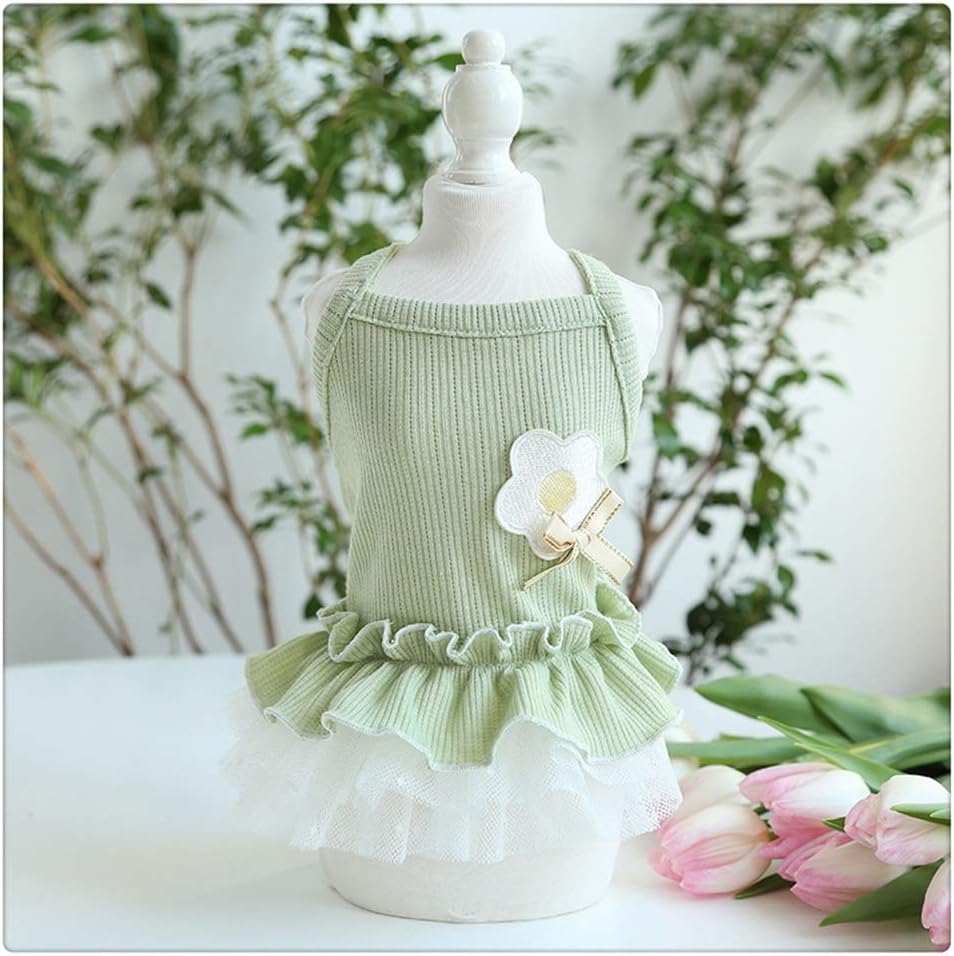 Spring and Summer Fresh Small Flower Pet Dog Skirt Temperament Dog Cats Dress Multi Colors Xs-XL Sizes Clothes for Small Dogs (Green X)