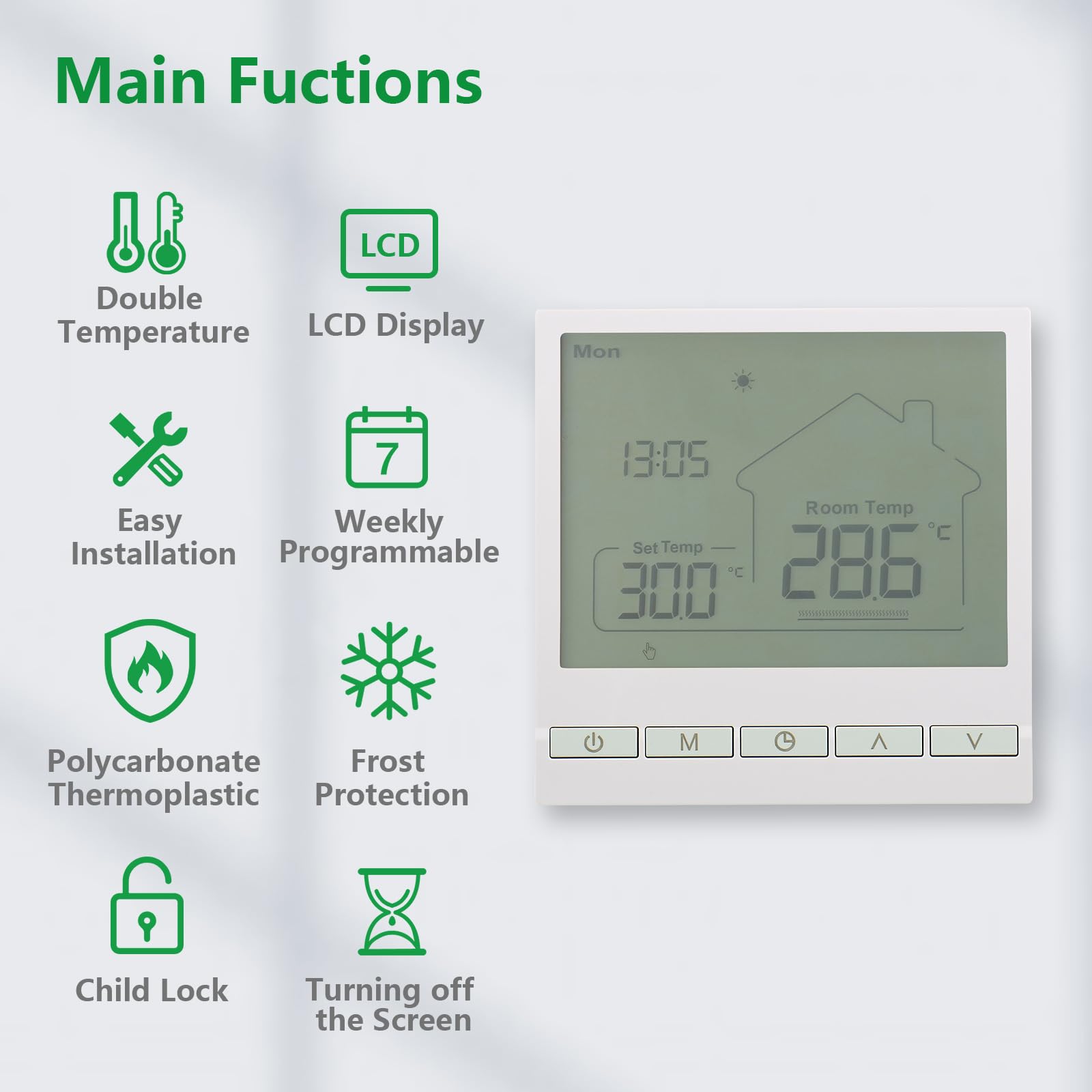 Wengart Digital Thermostat WG902,AC230V 20A Programmable Thermostat,Precise Temperature Control,Suitable For Electric Heating Systems,White - Image 3
