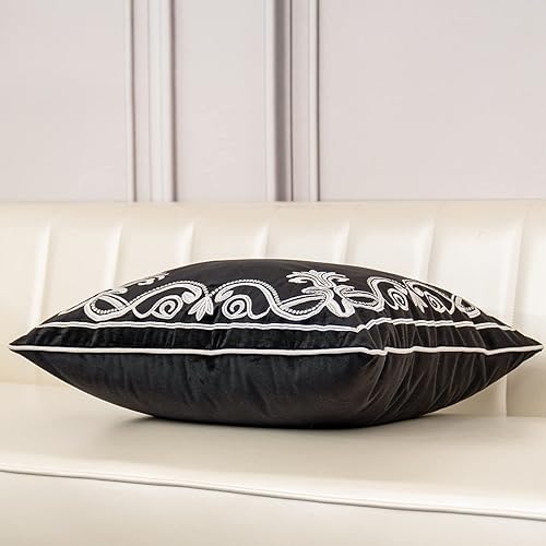 Miniatura 4 de Aeckself Funda de almohada floral europea de 16 x 16 pulgadas, funda de almohada decorativa bordada de terciopelo de lujo para sofá, dormitorio,