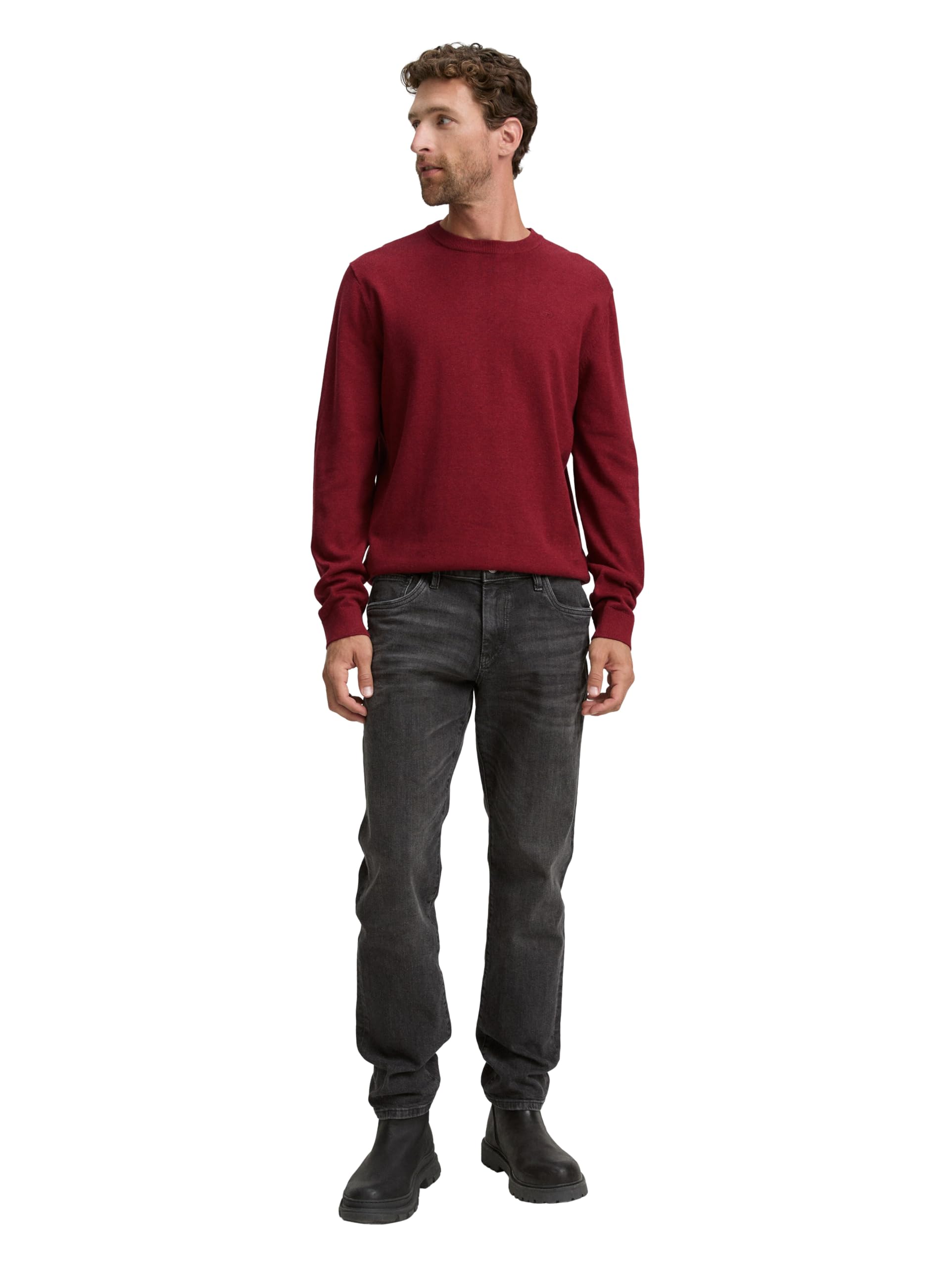 Tom Tailor Herren 1039805 Pullover, 38762 - Dark Samba Red Melange, S – Ansicht 2