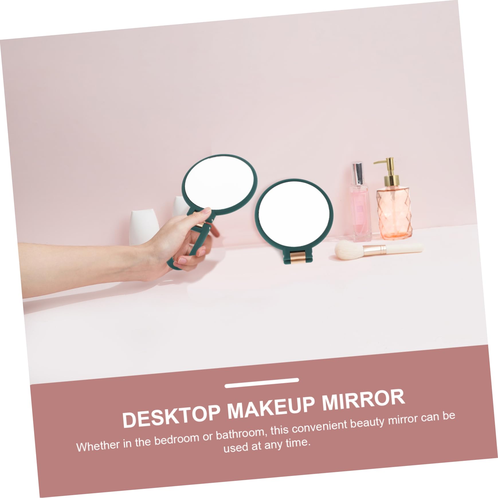 Housoutil Folding Handle Mirror Portable Folding Mirror Magnifying Mirror Vanity Mirror Tabletop Mirror 15x Foldable Mirror Double-Side Mirror Cosmetic Portable Mirror Abs Both Sides Woman, Green