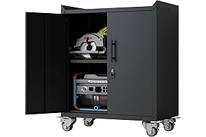 Sturdy Metal Cabinet on Wheels with Adjustable Shelves and Lock