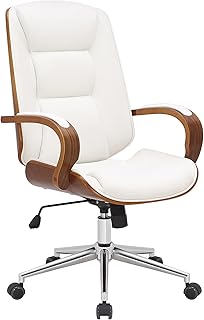 CLP Silla De Oficina Yankton En Polipiel & Madera Curvada I Sillón Ejecutivo Giratorio con Reposabrazos & Base Metálica, Color:Nuez/Blanco