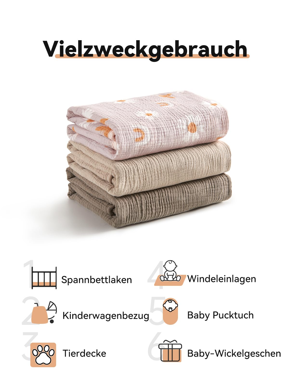TILLYOU 1er Set Musselin Decke 4-lagig Pucktuch Baby 75x100 cm Musselintücher Baby Tuch 100% Baumwolle Babydecke, Graubraun