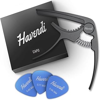 HAVENDI® Capo for Guitar + 3 Picks | Easy to use | Capo for Guitar - Acoustic Guitar, Classical Guitar, Electric Guitar & Ukulele