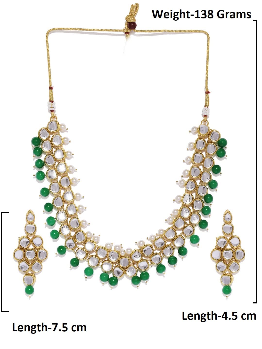 Kundan & Green Beads Necklace Set For Women