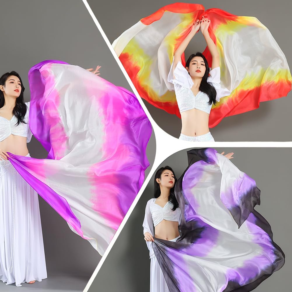 Women Real Silk Belly Dance Silk Veils Professional Oriental Halloween Stage Performance Show - Image 4