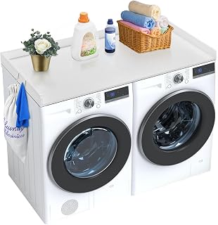 VEVOR Arbeitsplatte für Waschmaschine und Trockner, 1370 x 700 x 69 mm Holzarbeitsplatte Wasserabweisende Waschmaschinenabdeckung mit Anti-Rutsch-Pads, für Aufbewahrung in der Waschküche, weiß